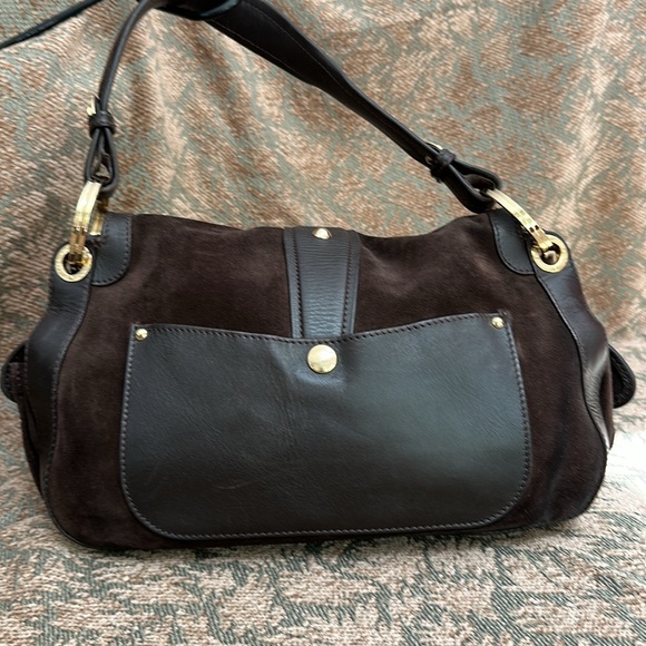 Jimmy Choo Brown Suede Leather Gold hardware Handbag Purse Large - Picture 6 of 9